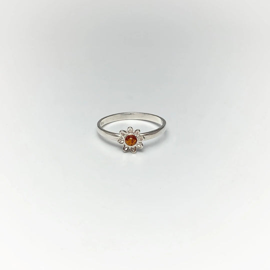 Cognac Amber Flower Ring