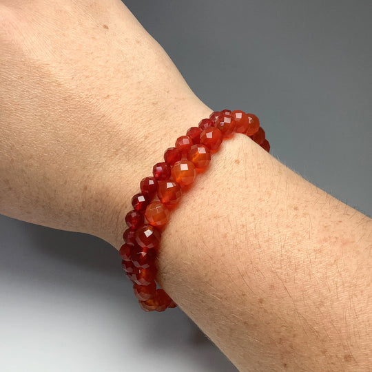 Carnelian Agate Faceted Beaded Bracelet - High Quality