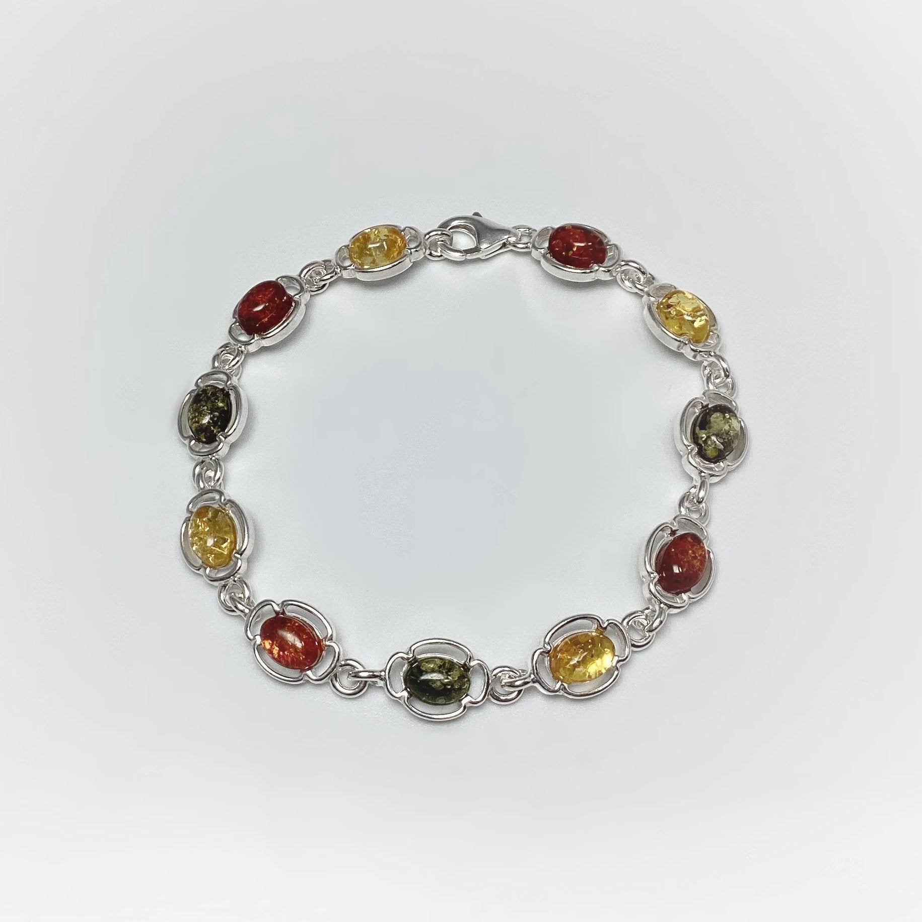 Mixed Amber Sterling Silver Bracelet