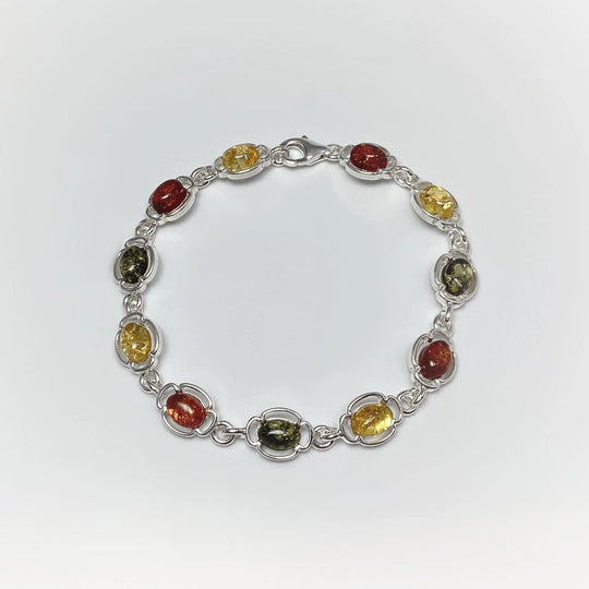 Mixed Amber Sterling Silver Bracelet