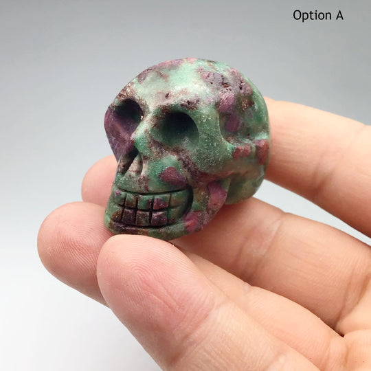 Carved Ruby Fuchsite Skull at $75 Each