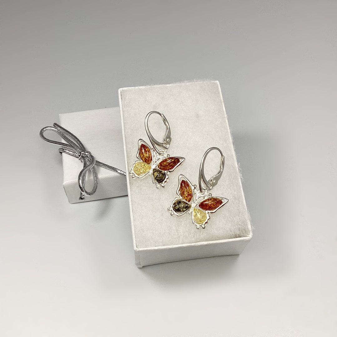 Mixed Amber Butterfly Dangle Earrings