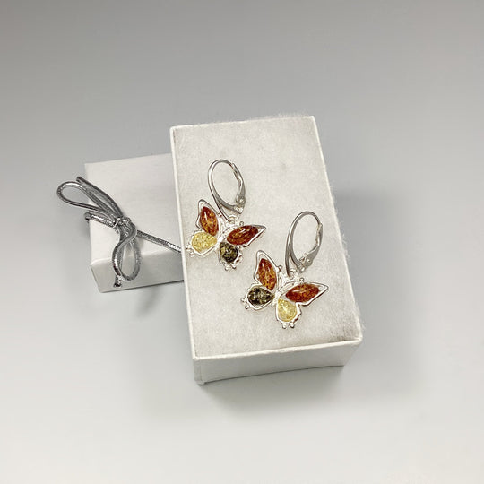 Mixed Amber Butterfly Dangle Earrings