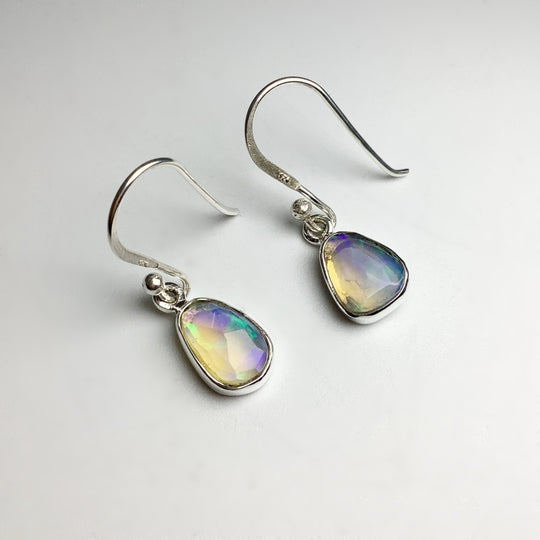 Ethiopian Fire Opal Freeform Faceted Dangle Earrings