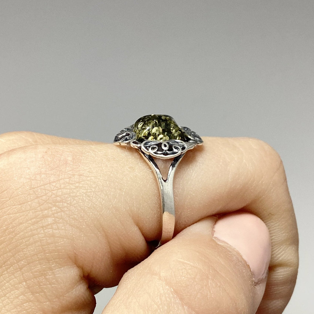 Green Amber Ring