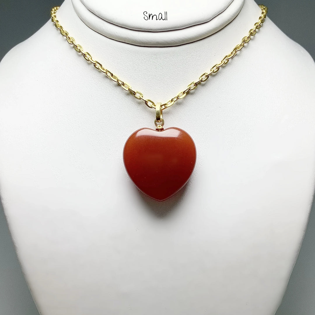 Carnelian Agate Heart Pendant - Gold Finish Bail