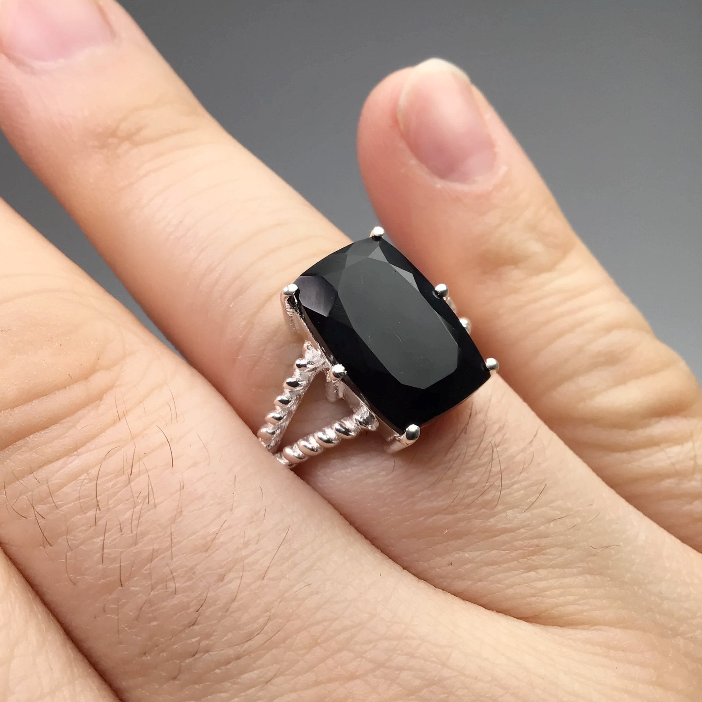 Black Tourmalinated popular Quartz and Black Onyx Ring, Size 10