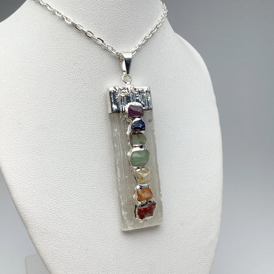 Selenite and Chakra Stone Necklace