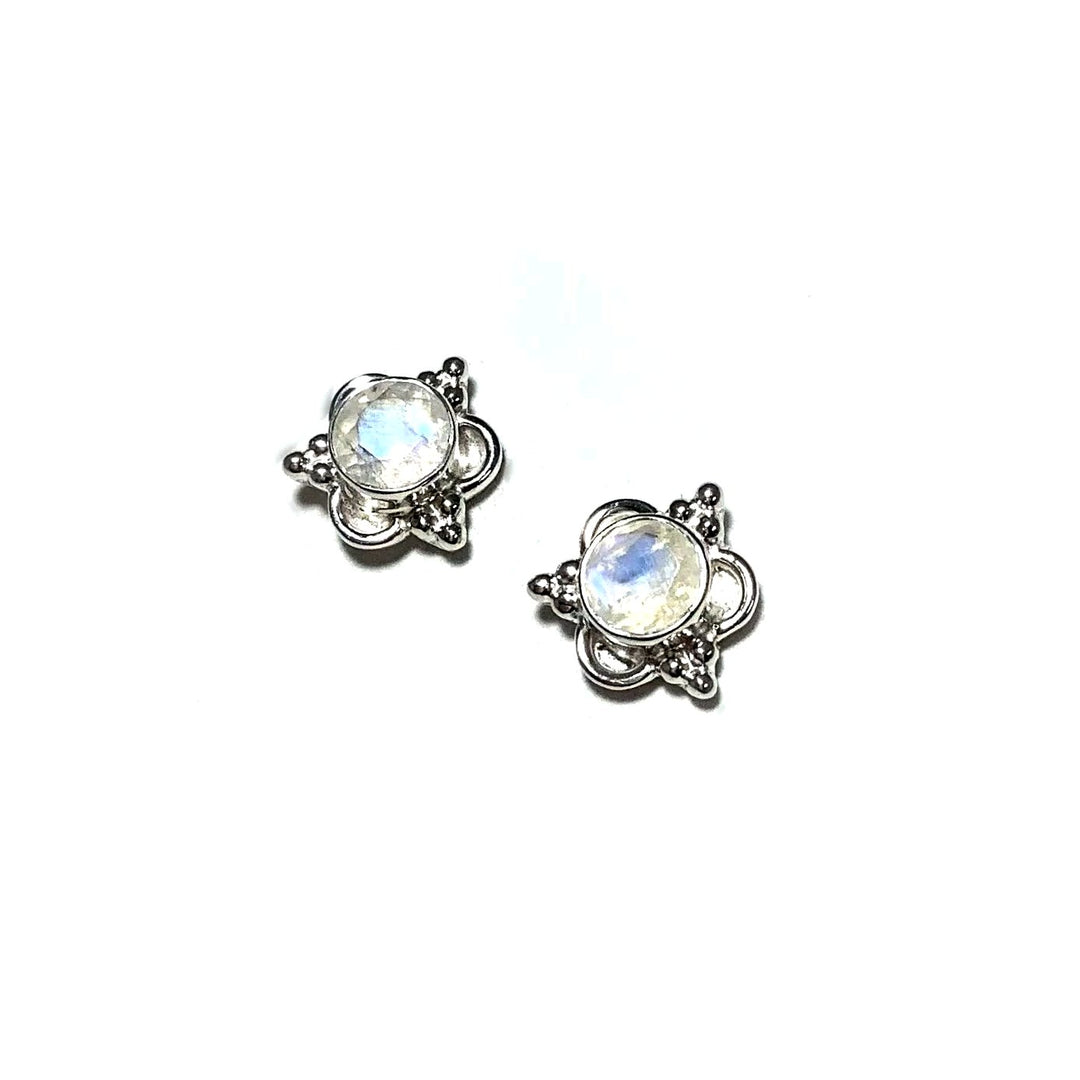 Faceted Rainbow Moonstone Stud Earrings