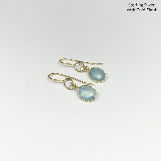 Aquamarine and Clear Quartz Dangle Earrings