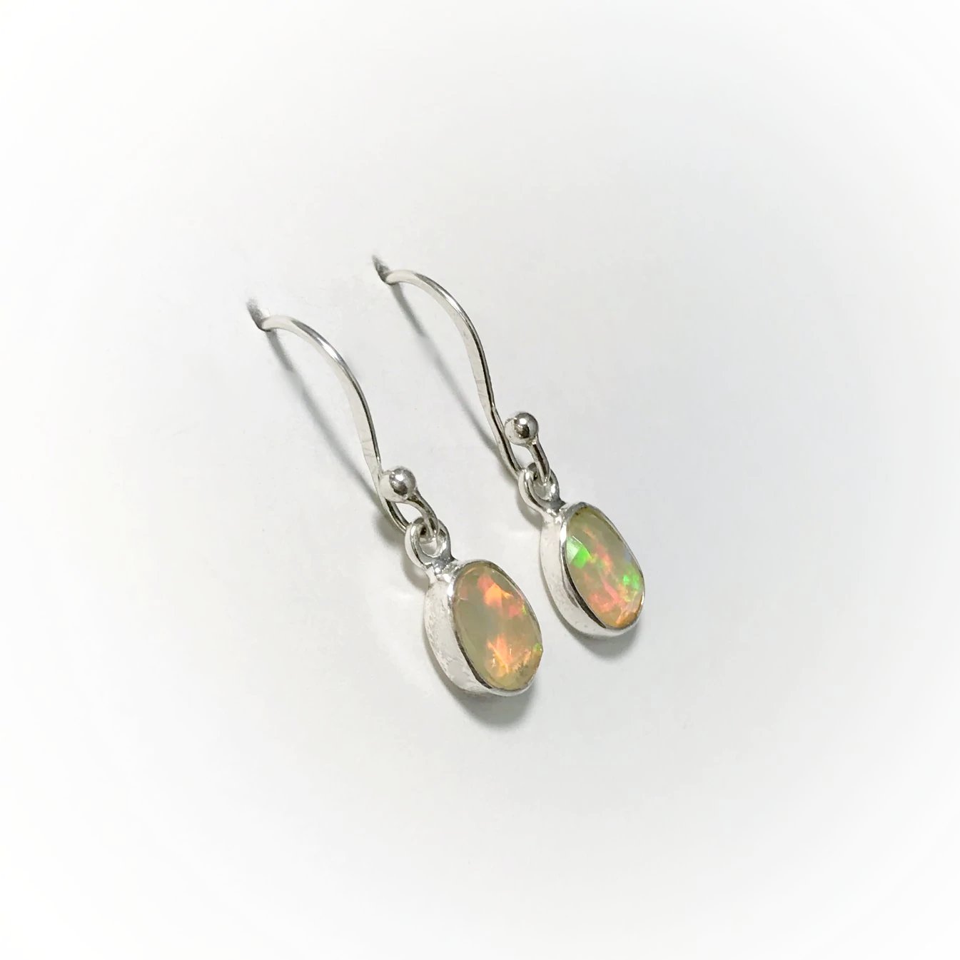 Ethiopian Fire Opal Freeform Faceted Dangle Earrings