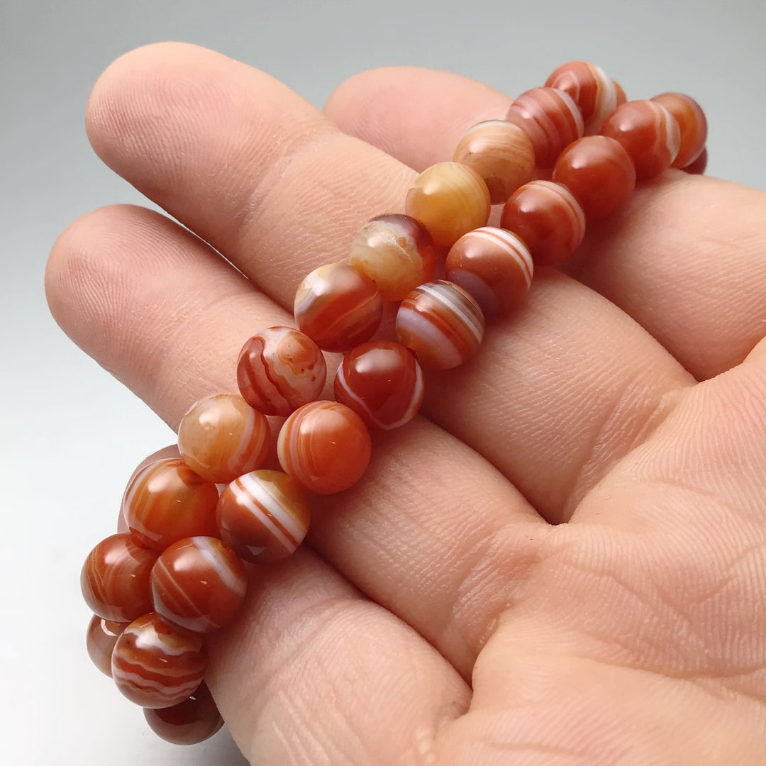 Banded Carnelian Agate Beaded Bracelet - 8mm