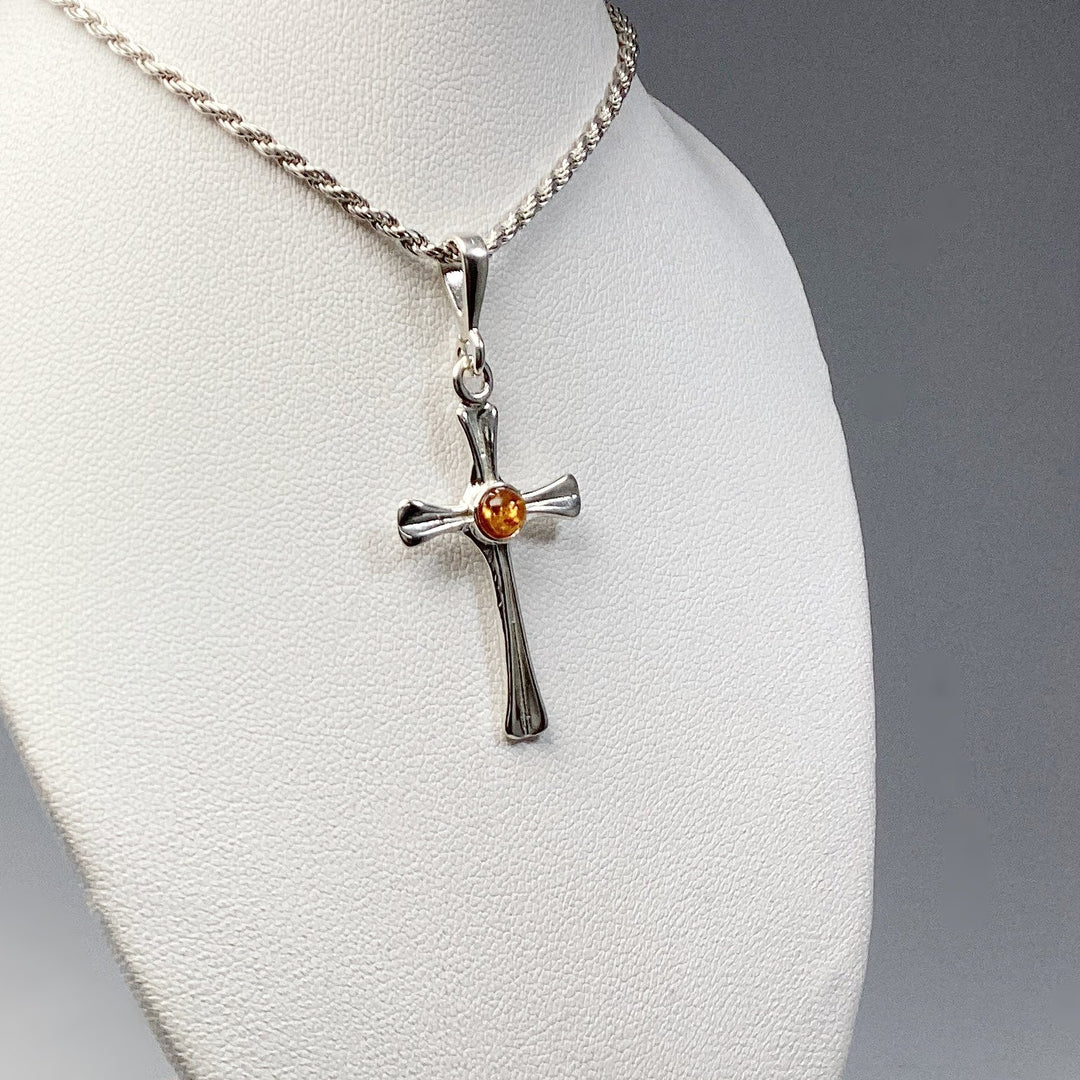 Cognac Amber Cross Pendant