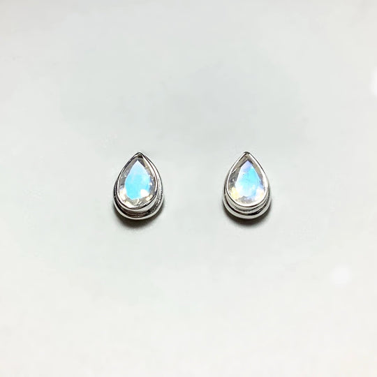 Rainbow Moonstone Stud Earrings