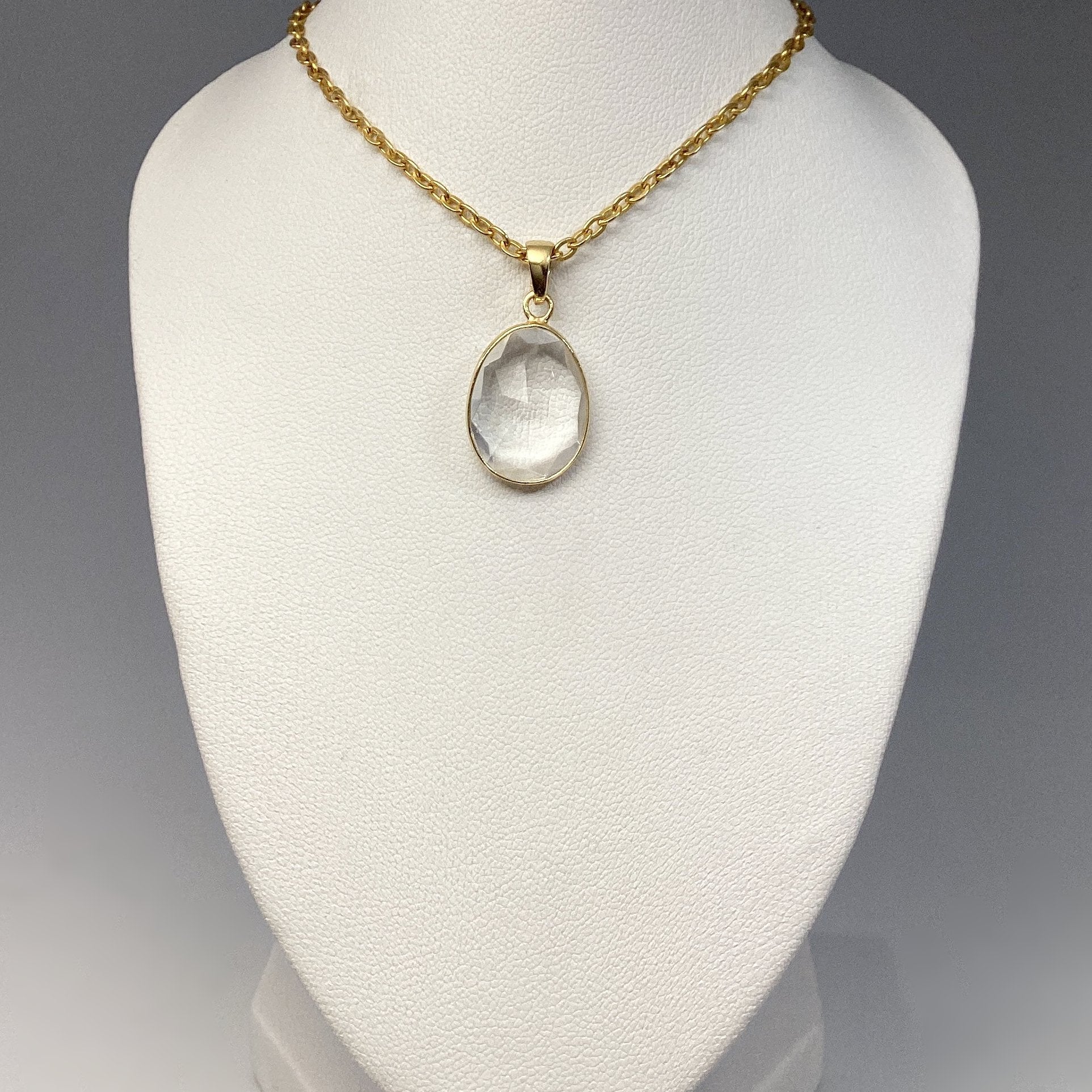 Clear Quartz Gold Finish Pendant