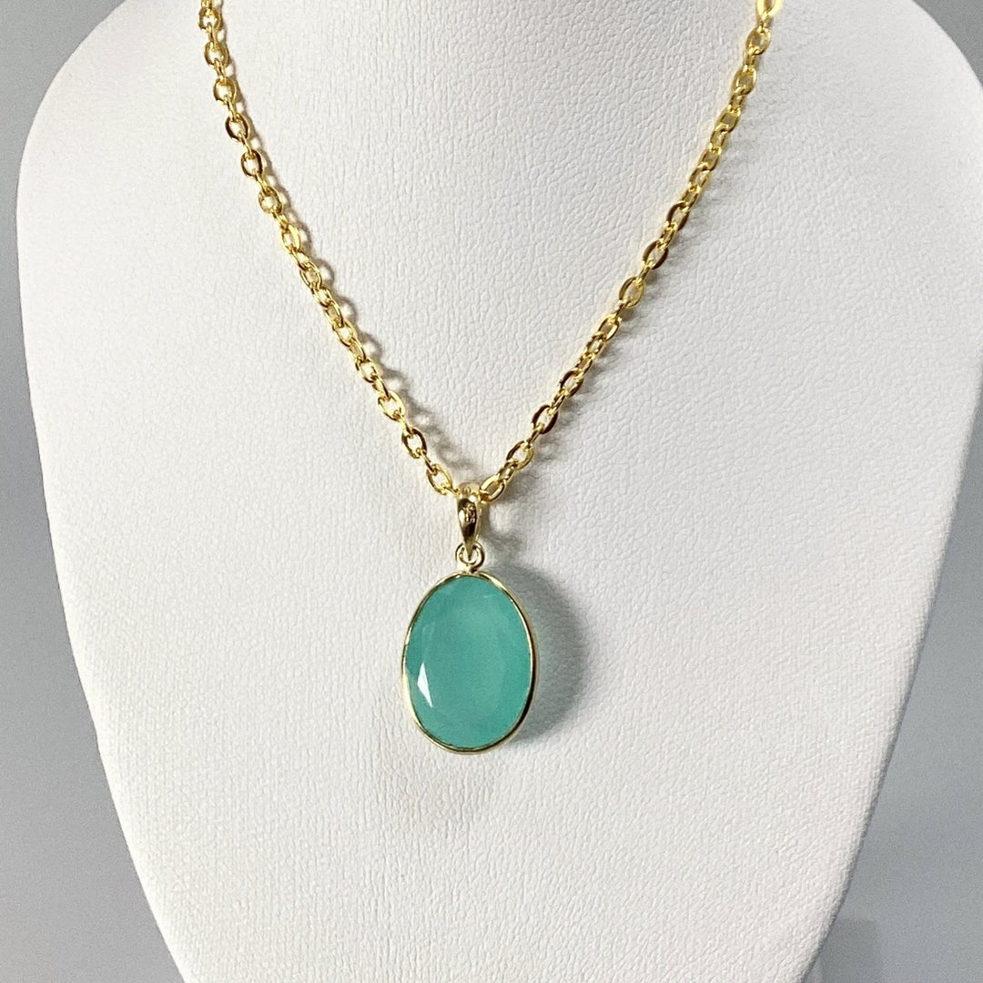 Green Chalcedony Gold Finish Pendant