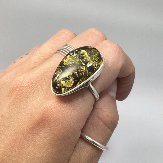 Green Amber Ring