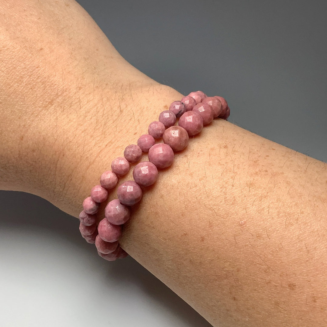 Pink Rhodonite Faceted Beaded Bracelet