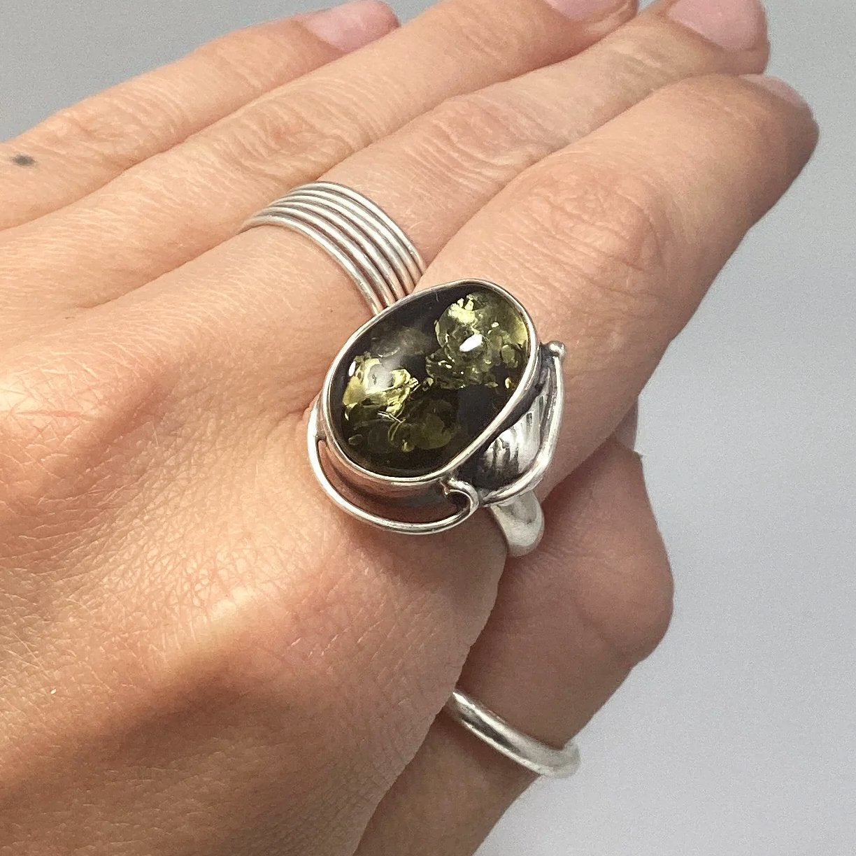 Green Amber Ring