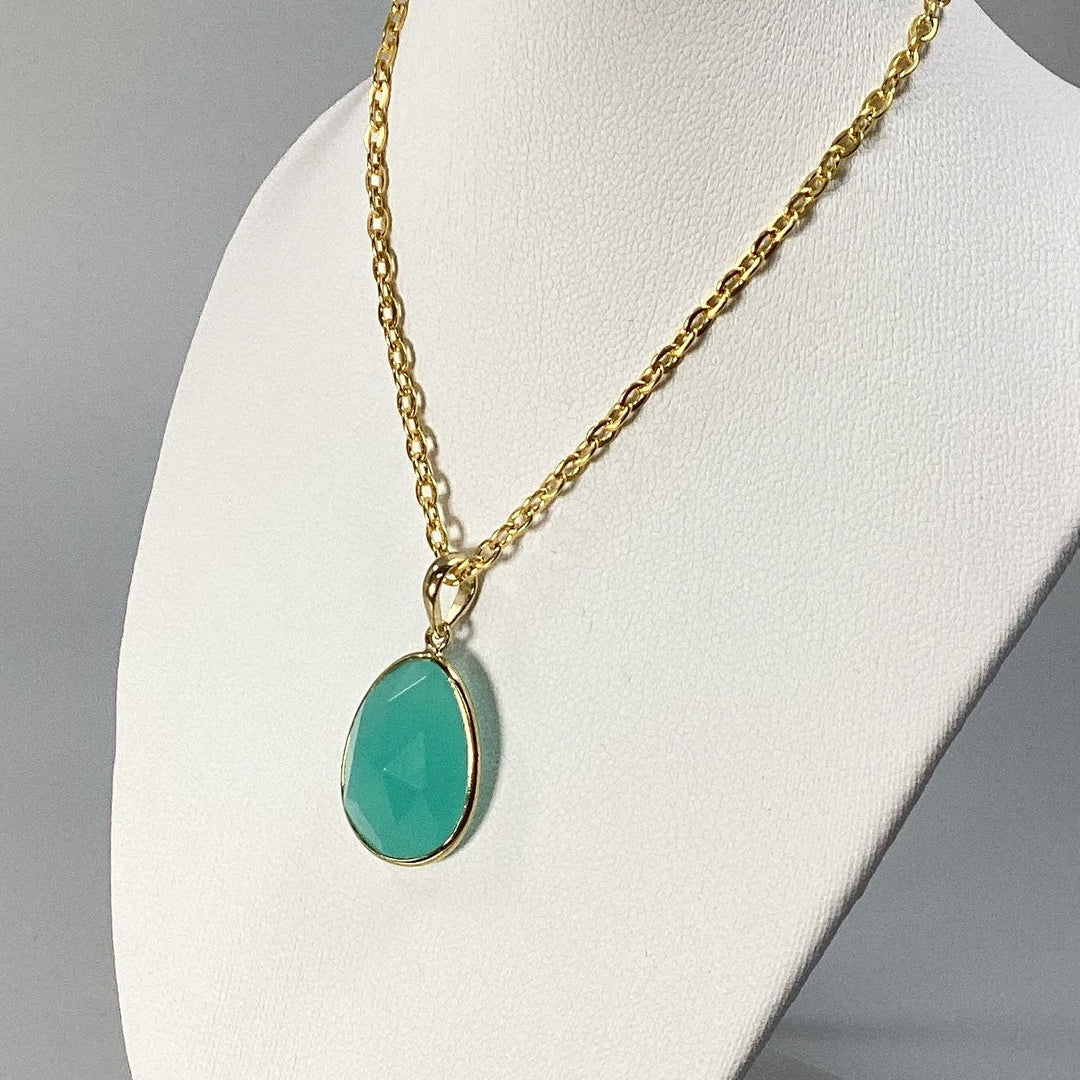 Green Chalcedony Gold Finish Pendant