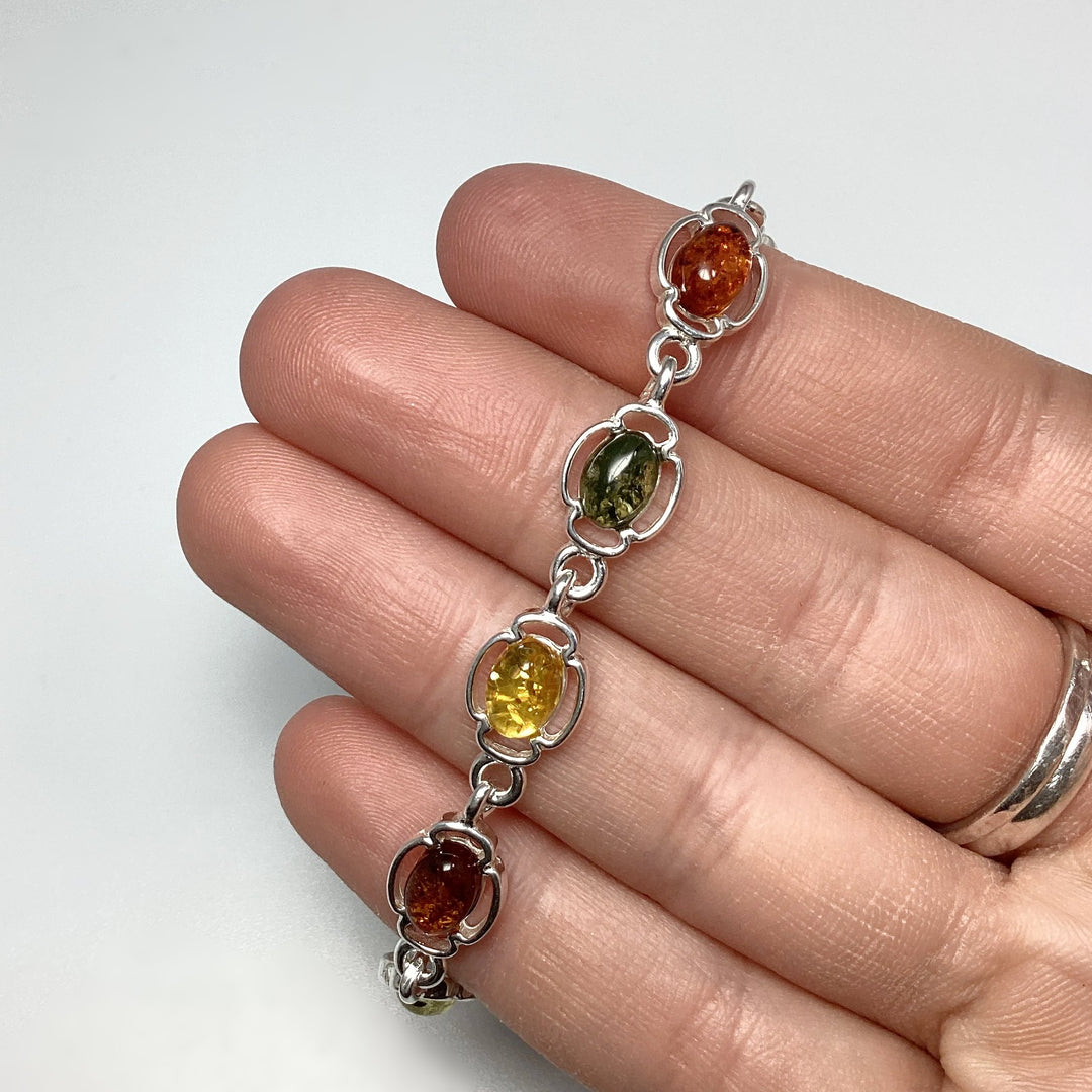 Mixed Amber Sterling Silver Bracelet