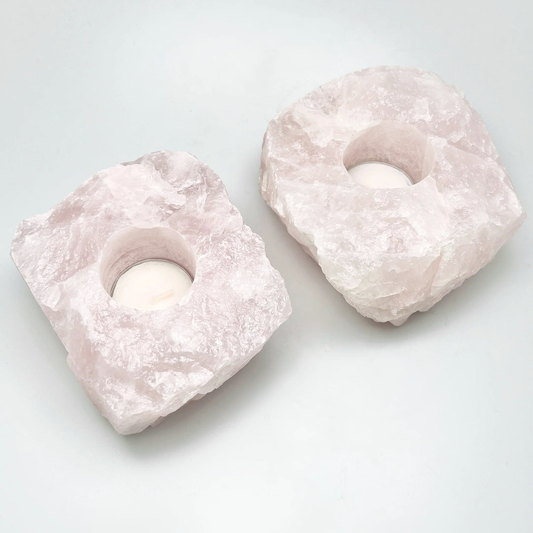 Raw Rose Quartz Candle Holder