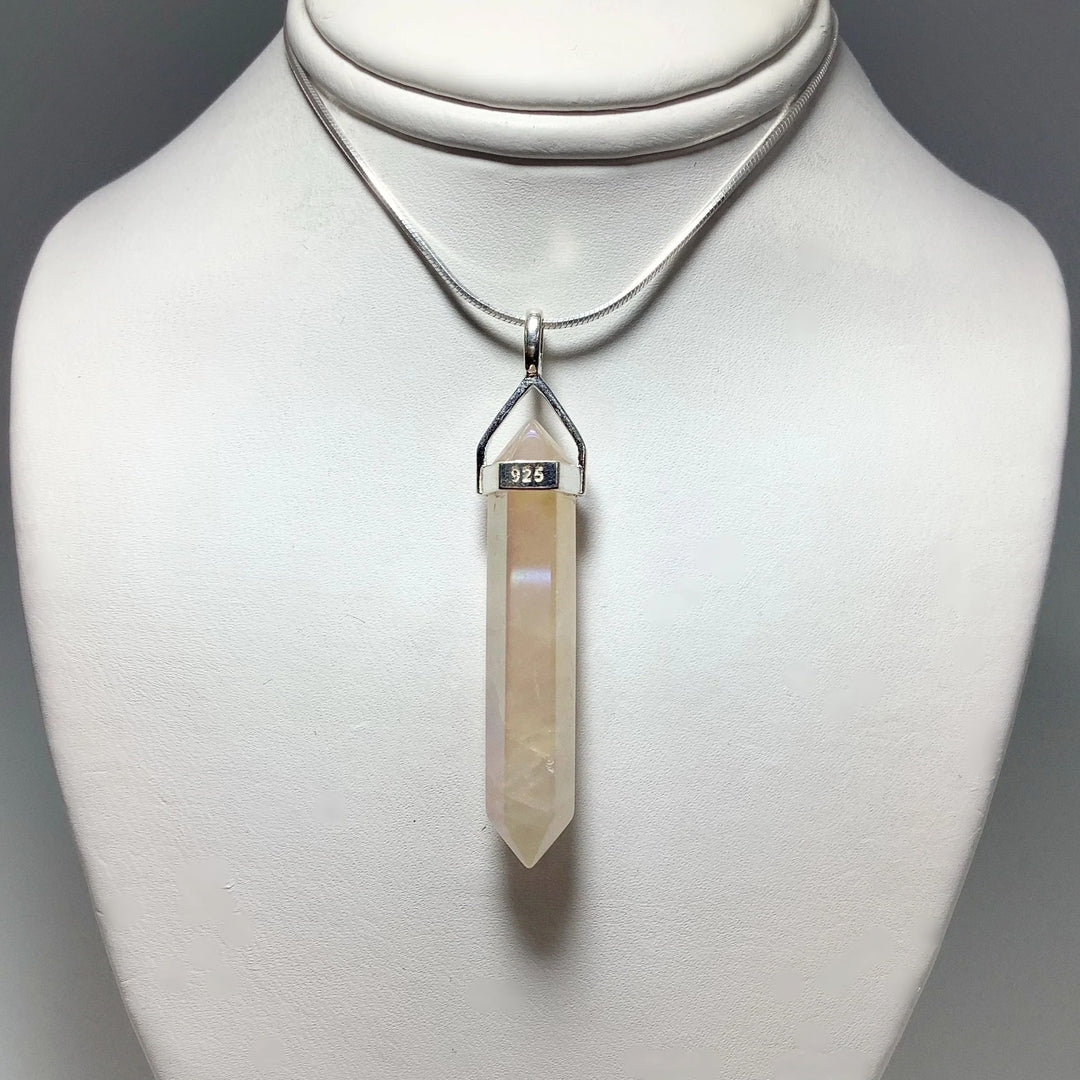 Opalescent Rose Quartz Double Terminated Point Pendant