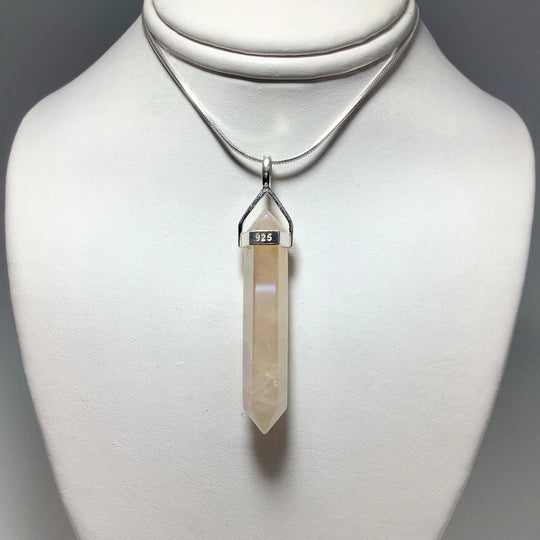 Opalescent Rose Quartz Double Terminated Point Pendant