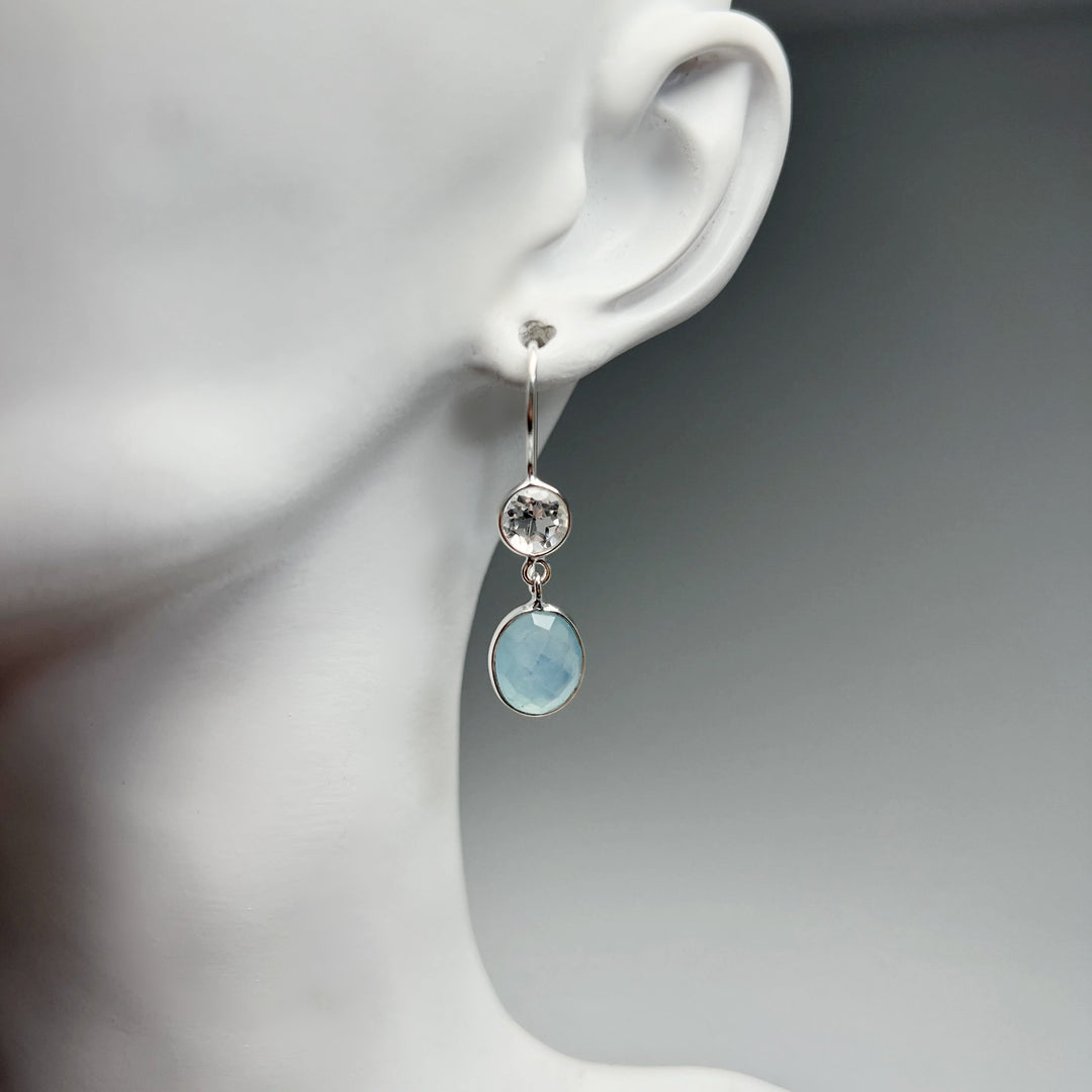 Aquamarine and Clear Quartz Dangle Earrings