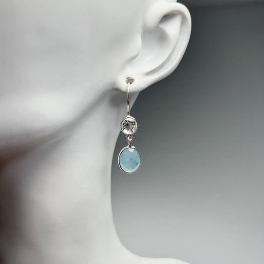 Aquamarine and Clear Quartz Dangle Earrings