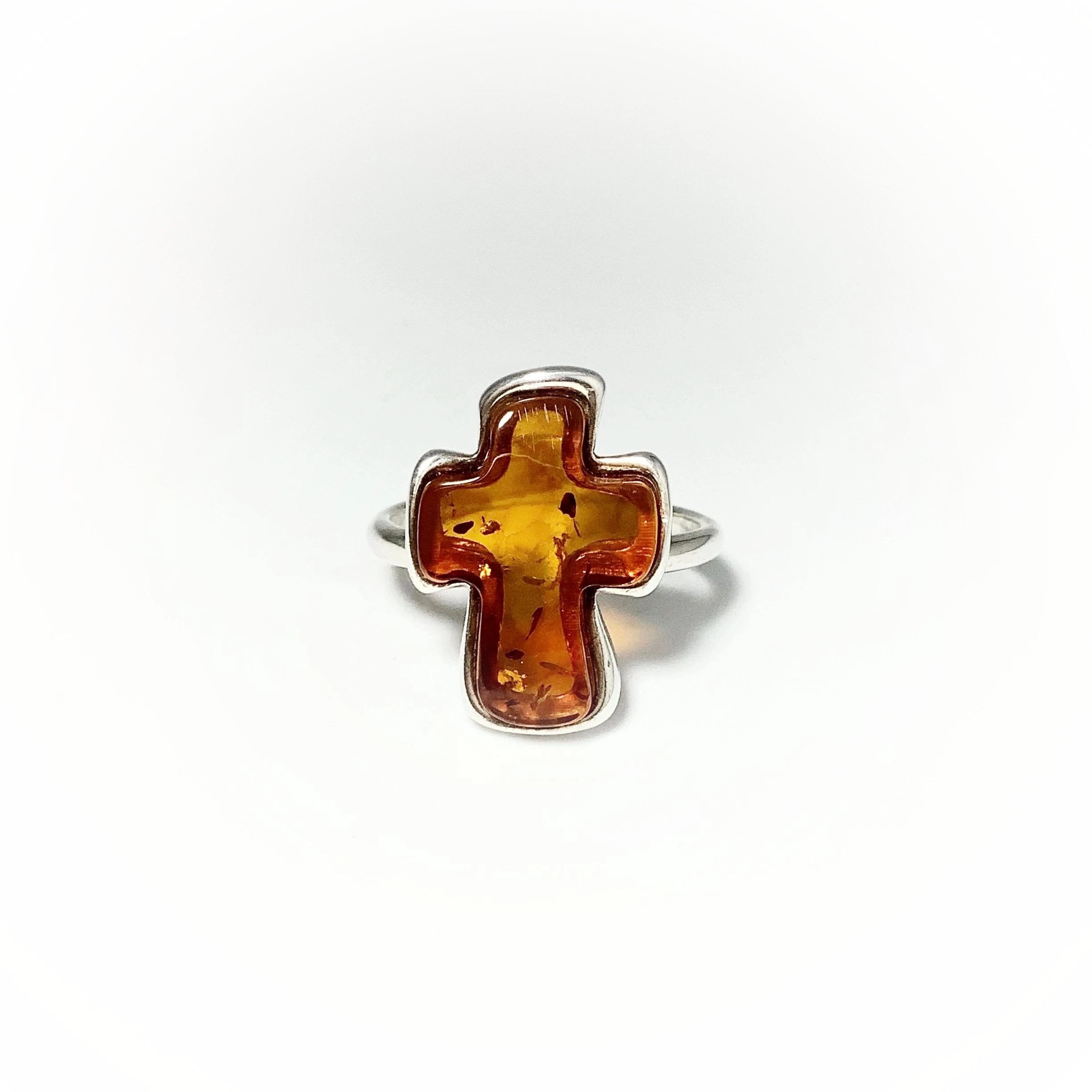 Cognac Amber Cross Ring