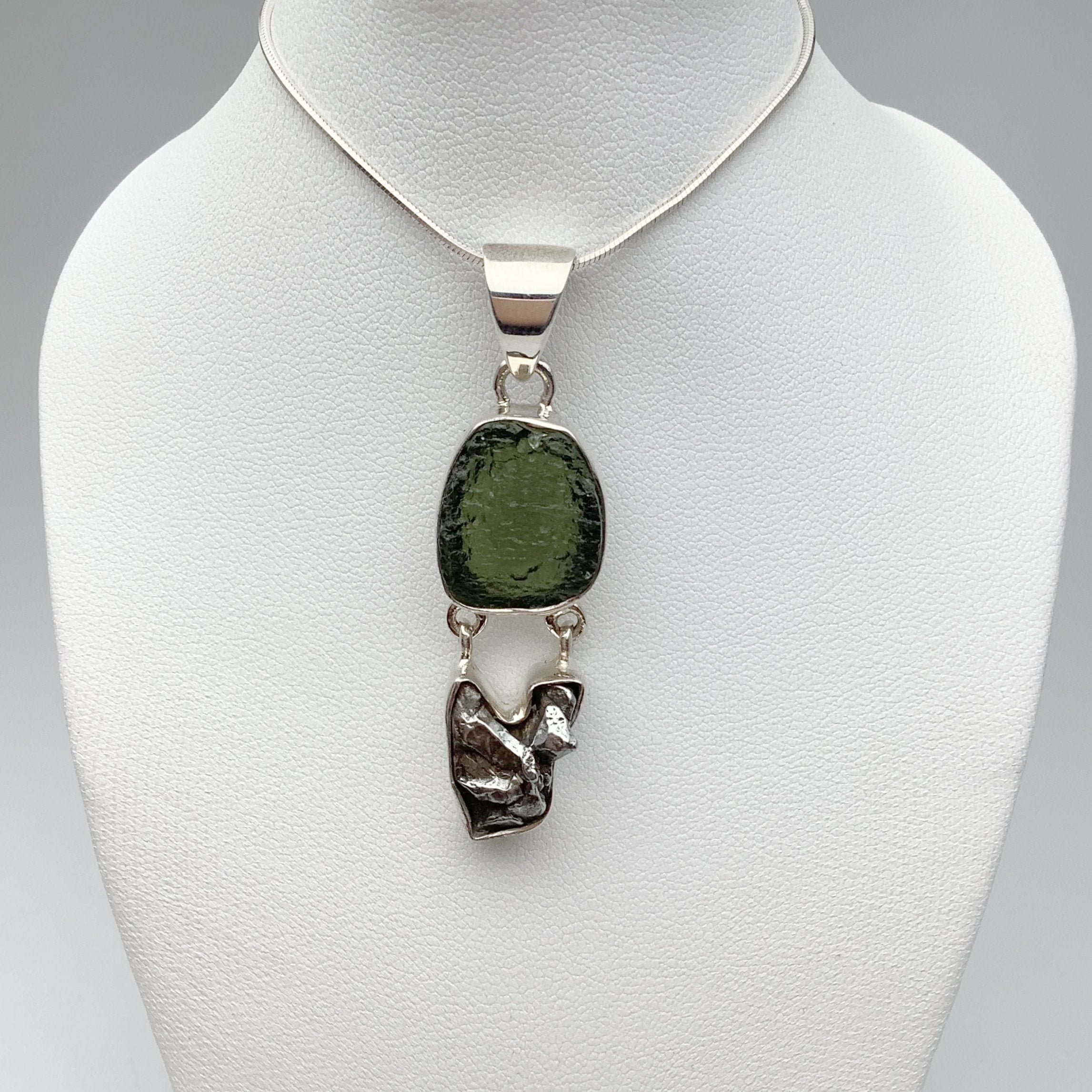 Moldavite with Campo Del Cielo Meteorite Pendant