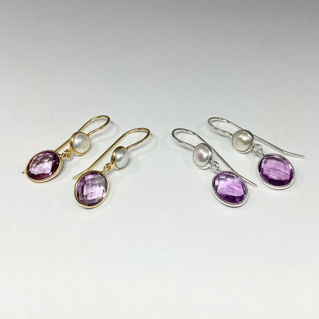 Amethyst and Pearl Dangle Earrings