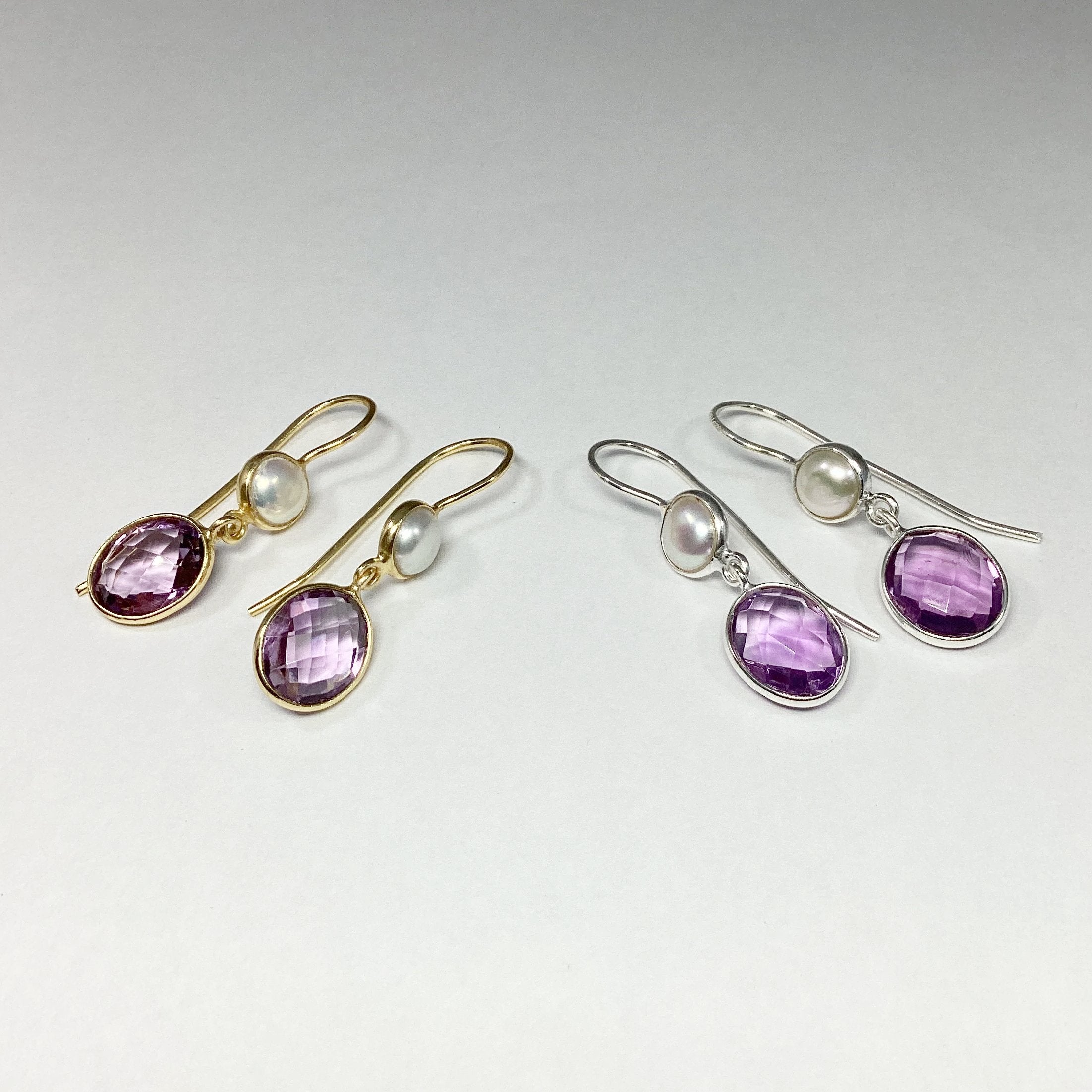 Amethyst and Pearl Dangle Earrings