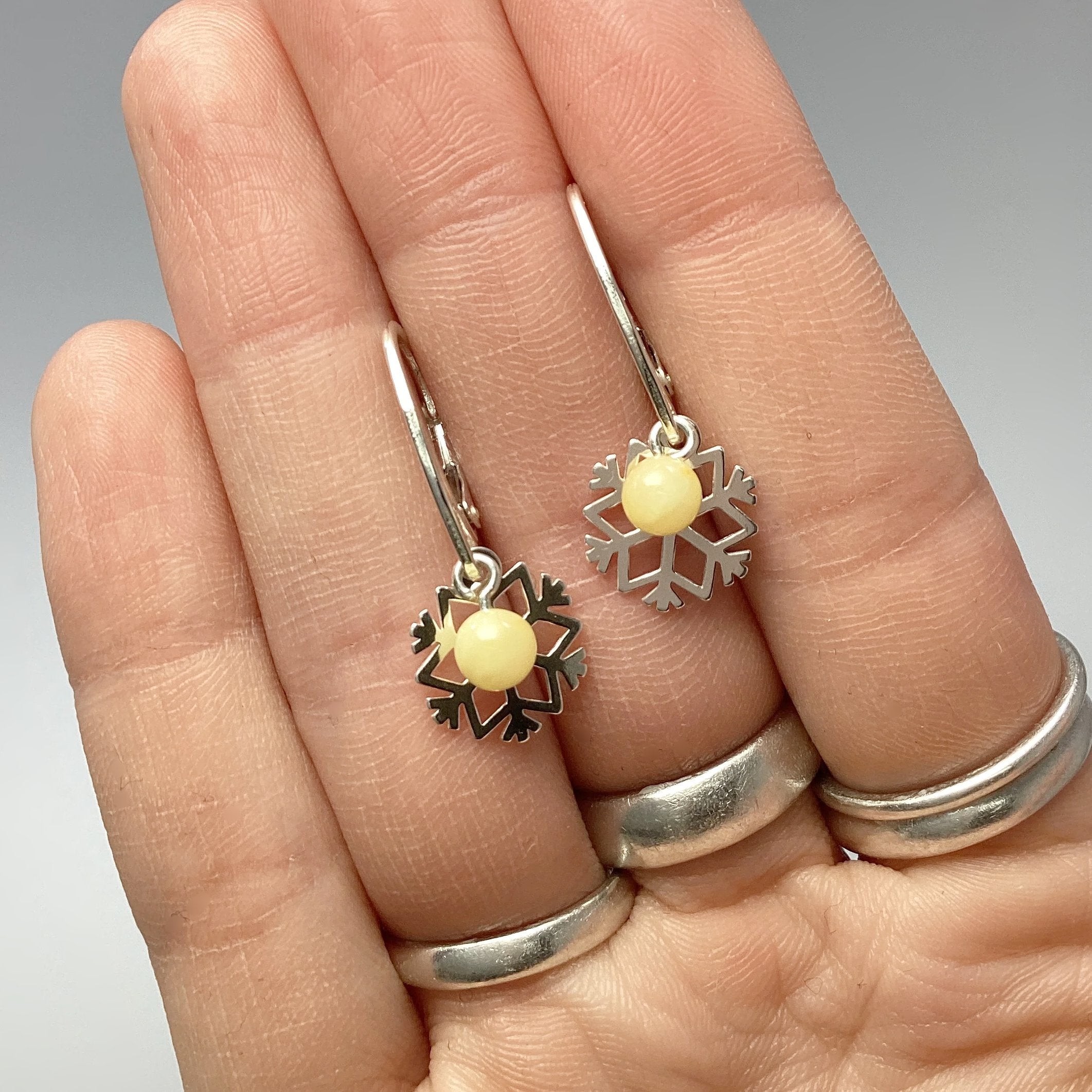 Butterscotch Amber Snowflake Dangle Earrings