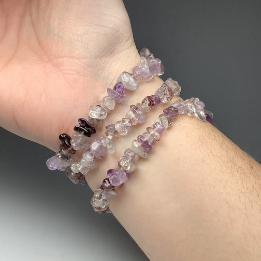 Mixed Purple Rutilated Quartz Chip Beaded Bracelet