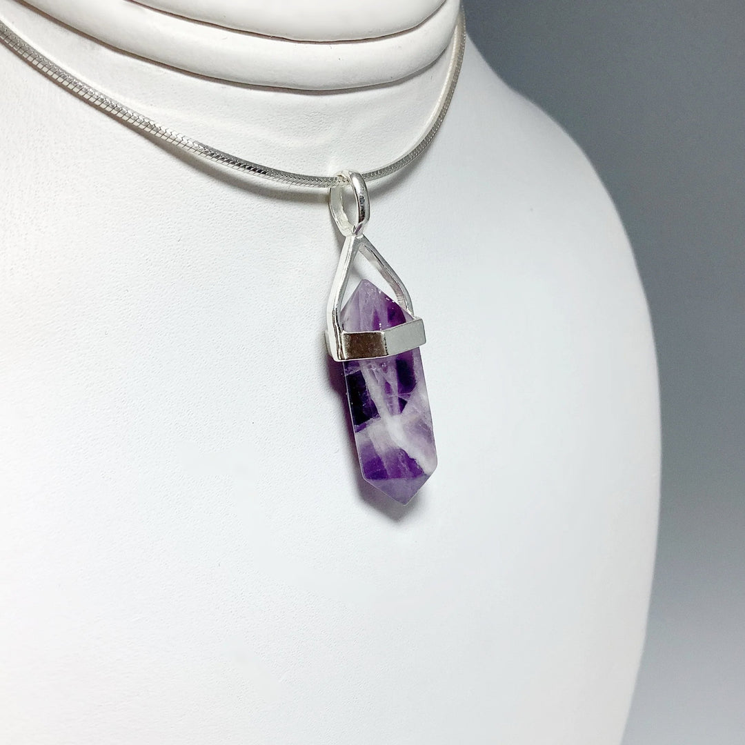 Chevron Amethyst Double Terminated Point Pendant