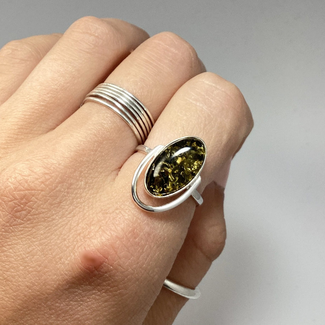 Green Amber Ring