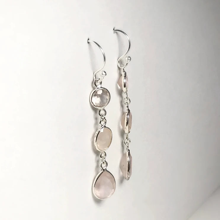 Rose Quartz Faceted Dangle Earrings