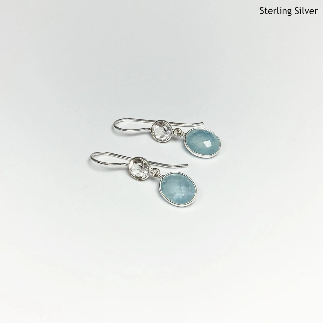 Aquamarine and Clear Quartz Dangle Earrings