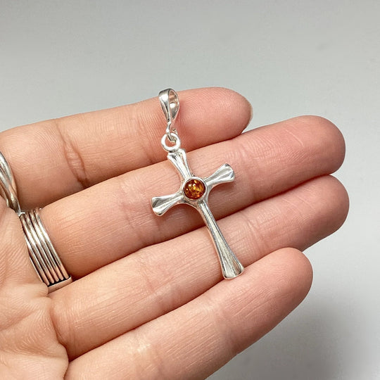 Cognac Amber Cross Pendant