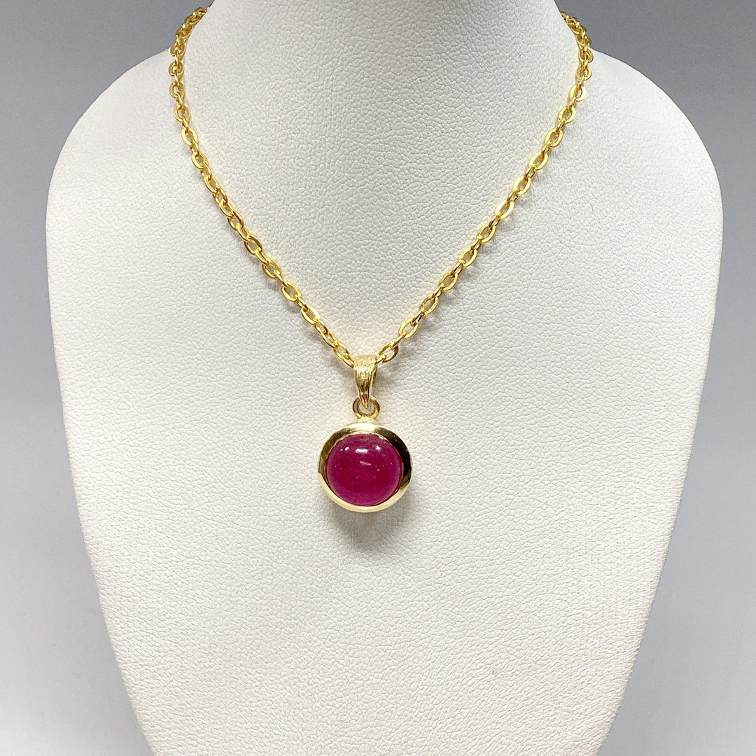 Pink Jade Gold Finish Pendant