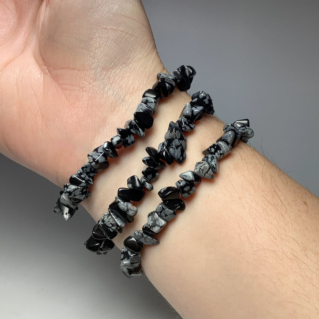 Snowflake Obsidian Chip Beaded Bracelet