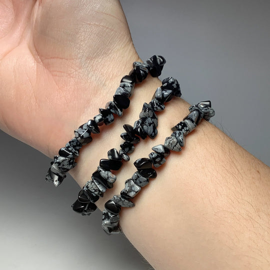 Snowflake Obsidian Chip Beaded Bracelet