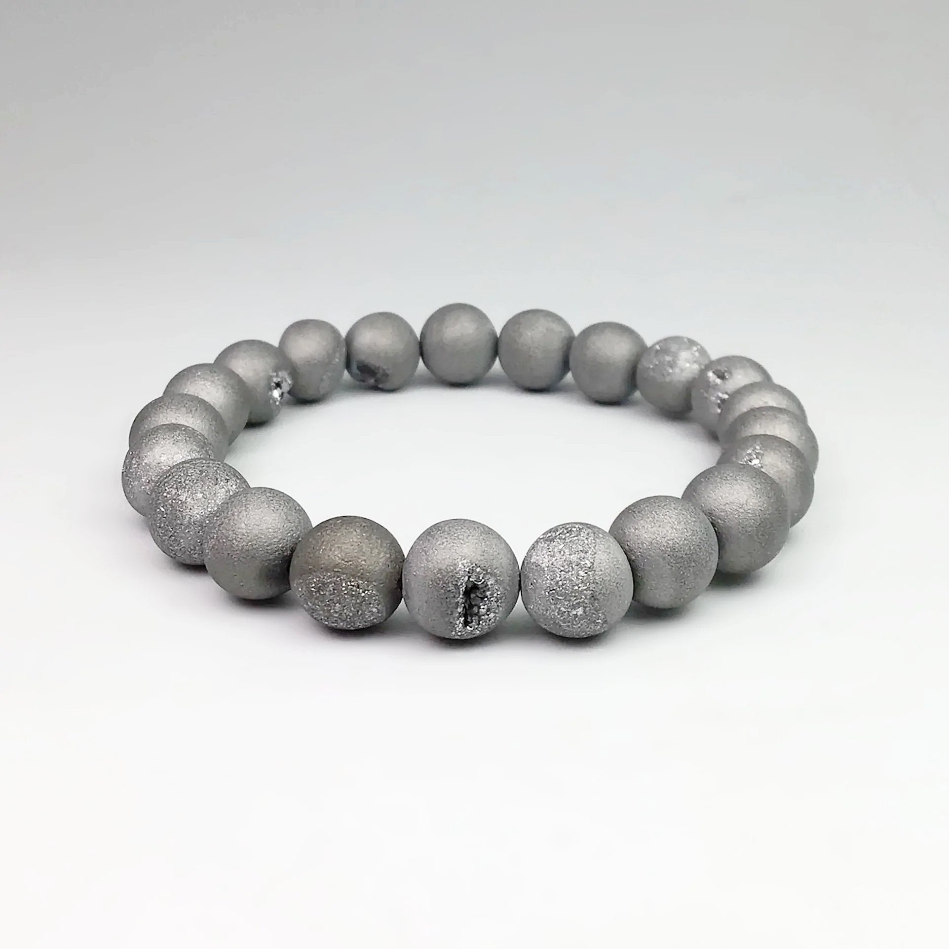 Druzy Matte Silver Beaded Bracelet