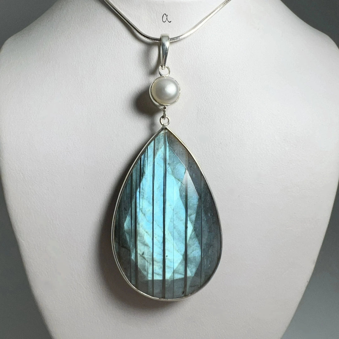 Faceted Labradorite and Pearl Pendant