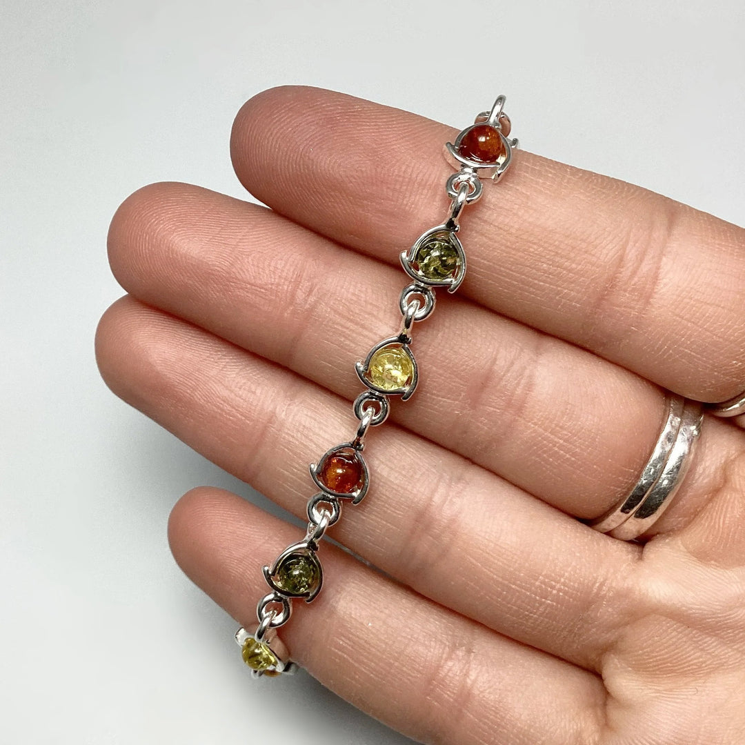 Mixed Amber Sterling Silver Bracelet