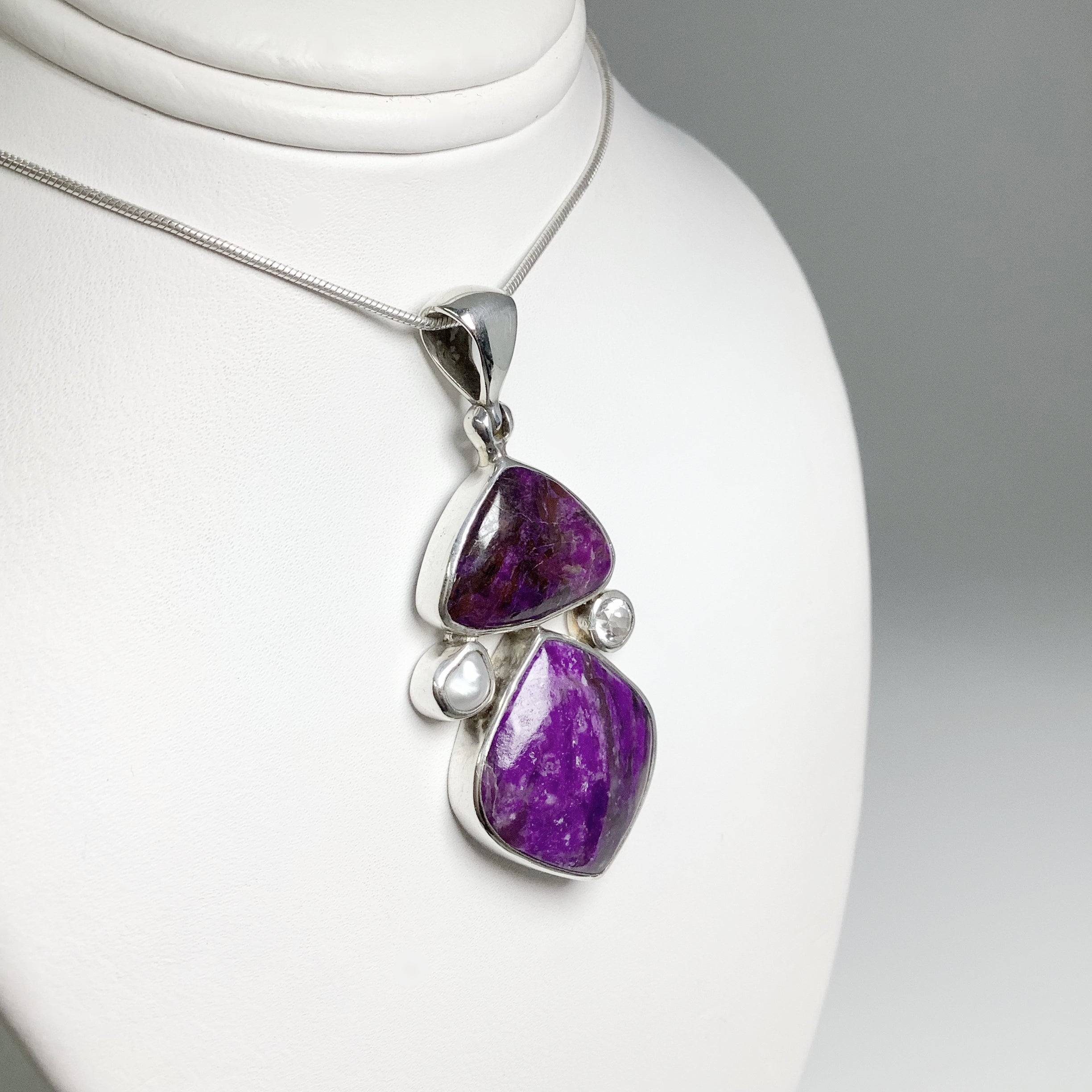 Sugilite, Pearl and Clear Topaz Pendant