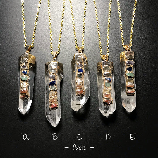 Quartz Point with Chakra Gemstones Necklace