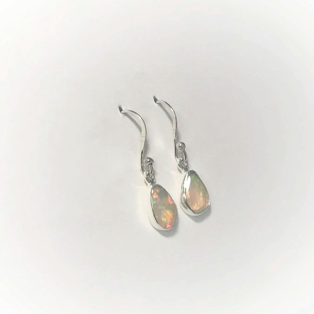 Ethiopian Fire Opal Freeform Faceted Dangle Earrings